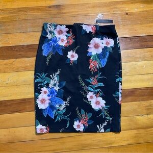 Tahari Black Floral Zip Up Floral Pencil Skirt Size XL NWT